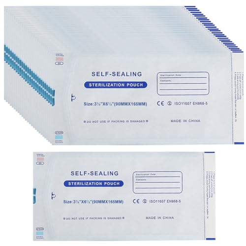 WUSJCOF 100 Bolsas Autoadhesivas para Esterilización para Estética y Autoclave Bolsas para Instrumentos Dentales y Podológicos 90x165 mm