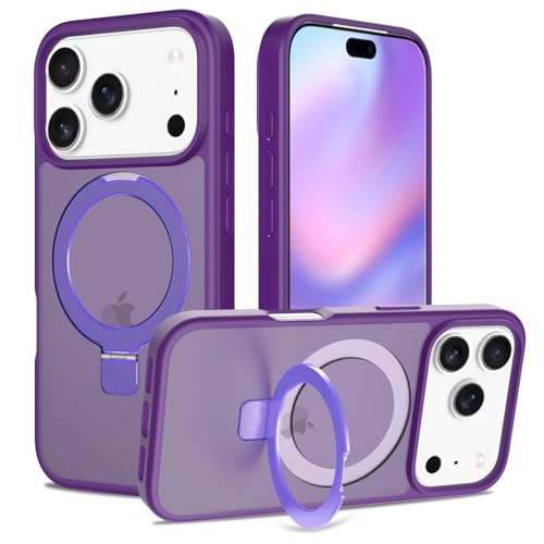 Image of Magnetic for iPhone 17 Pro Case, 6.3 inch, Compatible with MagSafe, Rugged Kickstand, Not-Yellowing Military-Grade Protection, Matte Purple