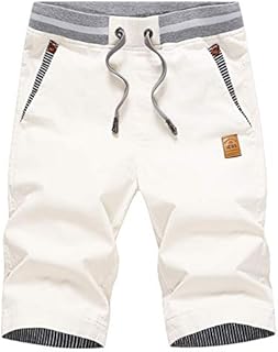 JustSun Mens Summers Cotton Casual Shorts Elastic Waist Pockets