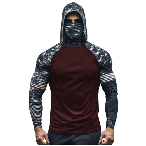 Men's UPF 50+ Sun Protection Pullover Hoodie with Mask OutdoorJacket Long Sleeve Fishing Hiking Performance Shirt