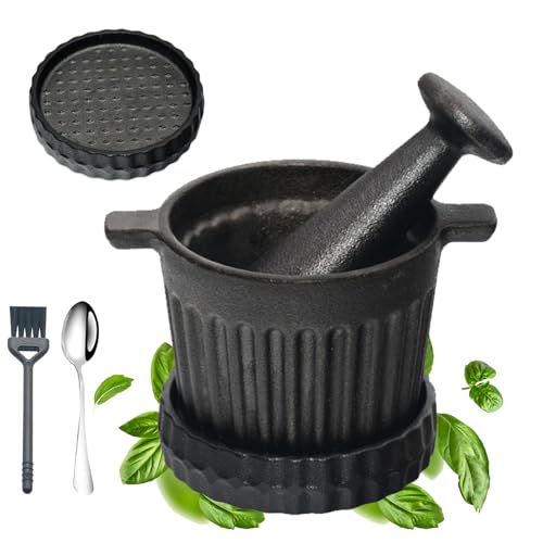 UKEMEN Cast Iron Mortar and Pestle Set, 3-Piece Small Garlic