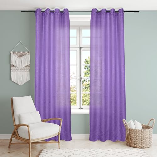 Dalina Textil - Cortina Translucido Liso para Ventana - Cortina con Ojales Poliéster Color Sólido para Salón Dormitorio 2 Pieza 140x260cm, Color Violeta.