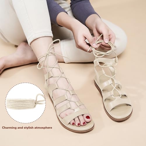 Image of HARENCE Summer Flat Sandals for Women: Comfortable Strappy Cross Lace Up Gladiator Flats Shoes Dressy Casual Non Slip Walking Sandal