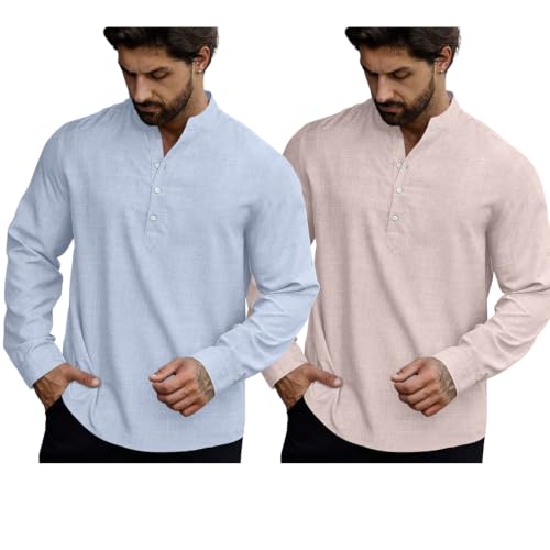 Image of GRECIILOOKS Kurta for Man | Shirt for Man Regular Fit | Mens Casual Shirts | Linen Shirt for Man's | Full Sleeve Shirts for Mens Stylish | Mandarin Collar | Kurta Placket Style