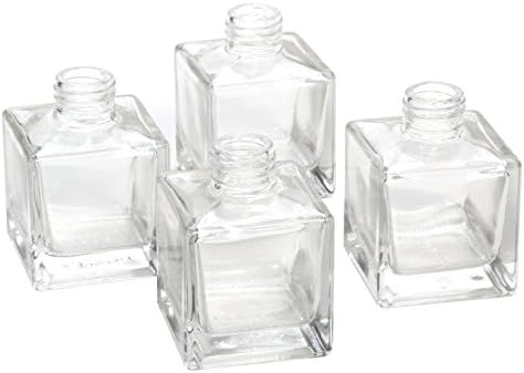 Hosley's Set of 4 Square Glass Diffuser Bottles - 3.25" High. Ideal for Use with Essential Oils, Hosley Replacement Diffusers & Hosley Reed Sticks, DIY, Crafts O3
