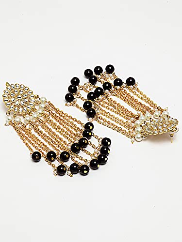 Image of Karatcart Kundan Tassel Earrings for Women (Pink and Green Beads)