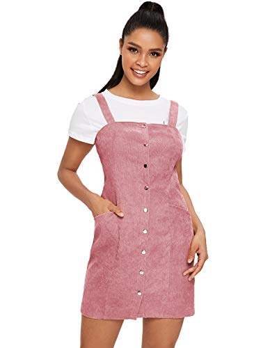 Floerns Women's Corduroy Button Front Pinafore Overall Dress with Pockets  Pink Pocket X-Large at Amazon Women's Clothing store