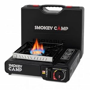 Portable Camping Stove with Plastic Suitcase 3000W Dual Fuel Compatable with Butane or Propane Fuel Tanks, Automatic Ignition, Precise Heat Control, for Camping, Hiking, and Outdoor Cookwing