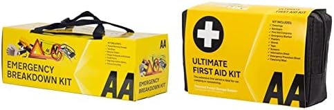 AA Vehicle Breakdown Safety Kit Plus AA5618 Tyre Inflator, Warning Triangle, Tow Rope, Hi-Vis Vest, Torch, Glass Hammer, Booster Cables, Storage Bag