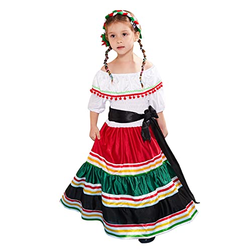 Juego de 3 piezas dirndl infantil con blusa y delantal, vestido de fiesta de Halloween, Oktoberfest, vestido de flores, disfraz bávaro para actuaciones escénicas, estilo de hadas, regalo 2025, White