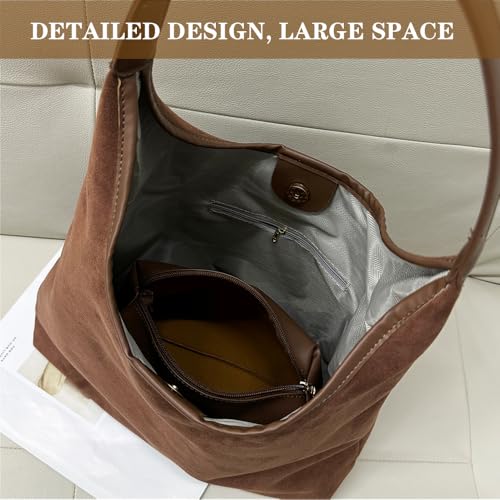 Image of Suede Hobo Bag for Women - Brown Retro Slouchy Purse - 2025 Upgrade New Fall Collection
