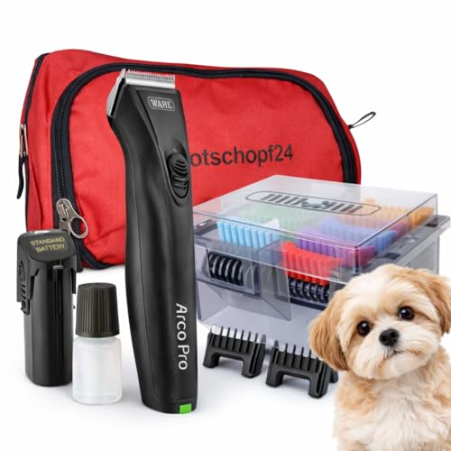 Rotschopf24 Edition: Akku Schermaschine Arco Pro für Wahl Hundeschermaschinen Liebhaber, ein XL Akku + 8 Metallaufsteckkämme + Tasche. Automatische Drehzahlegelung. Leise & leicht. 44204