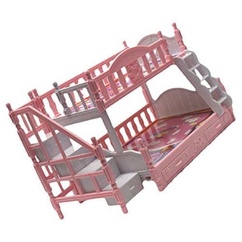 MERRYHAPY Cama Artificial literas triples para Bebe Accesorios para Mini casa de muñecas Mini Cama Realista Juguetes Double camastro Mini Muebles Mini Cama litera de la casa el plastico Rosa