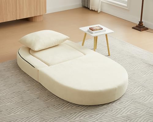 Folding Sofa Bed Chair, 2 in 1 Convertible Sofa to Lounger, High Density Foam Single Floor Sleeper Chair for Living Room, Apartment, Dorm, Small Spaces, Chenille Fabric and Wide Armrest, Beige