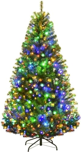 Goplus 5FT Pre-Lit Artificial Christmas Tree, Hinged Spruce Xmas Full Tree with 150 LED Multicolor...