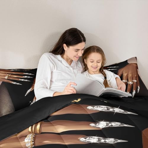 Image of Erosebridal African American Comforter Set Queen Size Black Woman Bedding Set for Women Girls Afro Magical Comforter Black Female Quilt Duvet for Teens Adult Melanin Bedroom Decor, 3 Piece