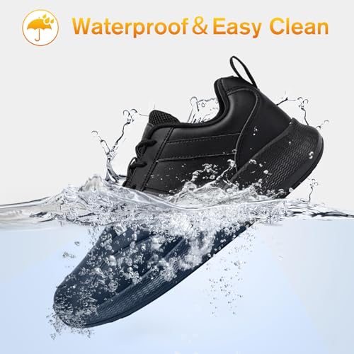 Image of Non Slip Work Shoes for Mens Slip On Sneakers Waterproof Chef Kitchen Shoe Comfortable Slip Resistant Restaurant Footwear Hombre Zapatos de Trabajo, Black