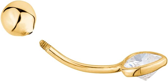 Belly Button Ring for Women 14k Gold Navel Rings Barbell or Simulated Diamond Gemstone | 16g | Real Gold Body Piercing Jewelry