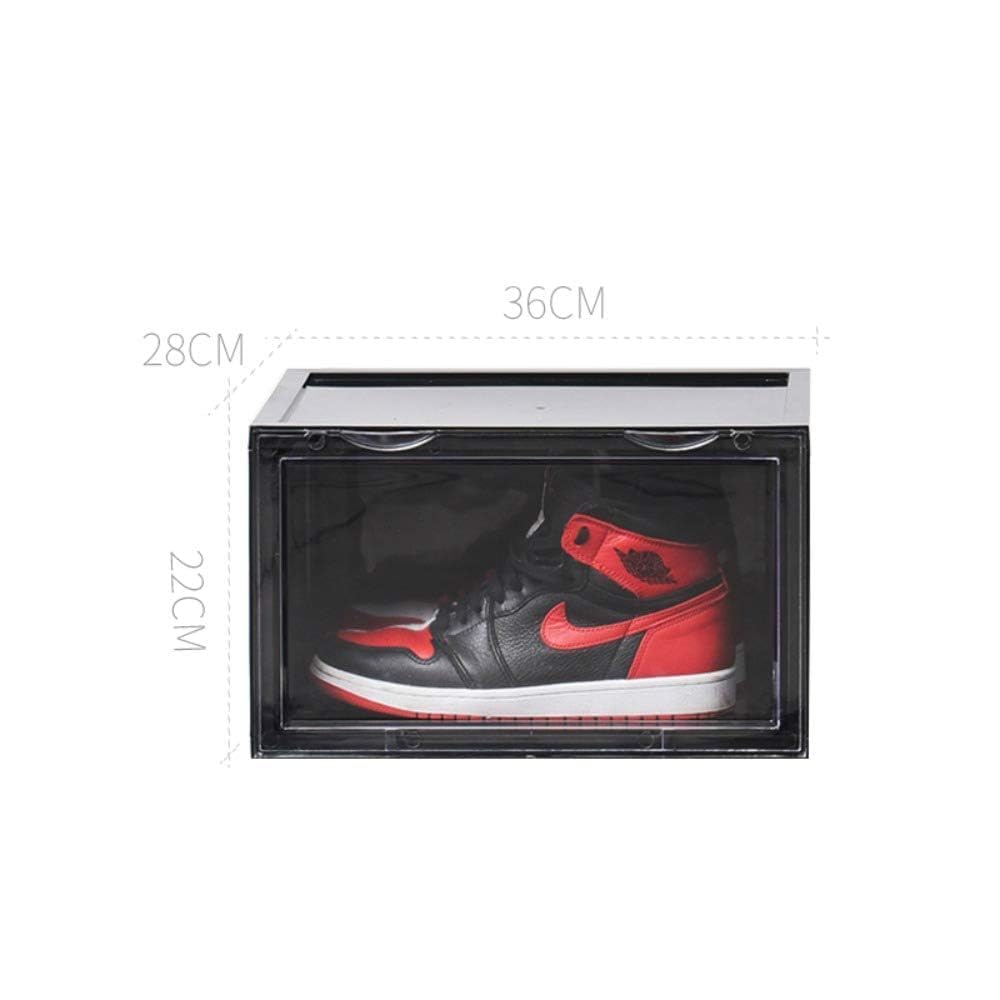 Drop Front Shoe Box - Shoe Storage Container - Acrylic Sneaker Box - Shoe Bin - Foldable - Stackable - for Men Women - Black, 1 Box