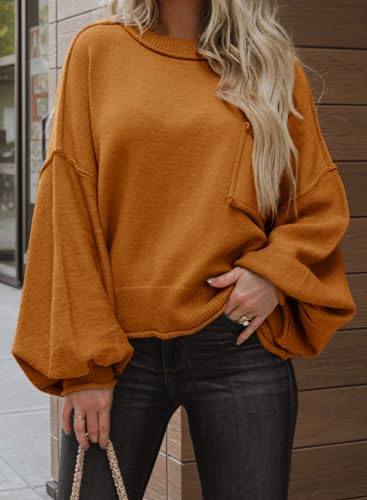 Image of Dokotoo Women's Sweater Tops 2026 Ribbed Knitwear Lantern Pullover Sweater