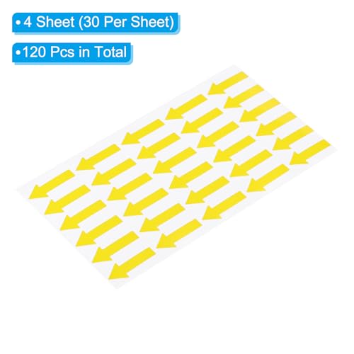 PATIKIL 120 Stück Kleiner Pfeil Aufkleber Kleine Pfeilschild Aufkleber 30 x 12 mm, Farbcodierungsschild für Gasfluss Richtung Inspektion Fehlermarkierung Markierung, Gelb