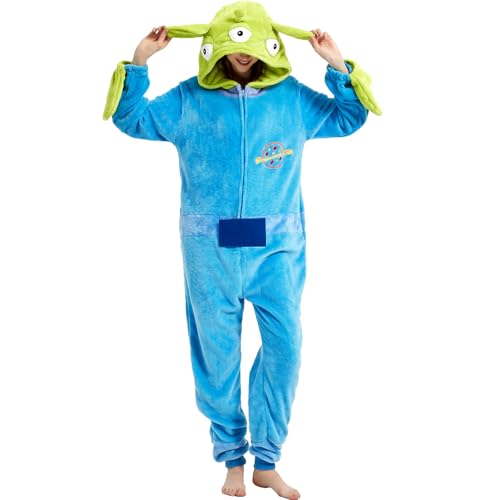 Yemnut Snug Fit Adult Unisex Alien Onesie Cosplay CostumeOne Piece Pajama Halloween Homewear Suit for Women and Men (X-Large Alien)