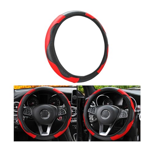 Universal Car Steering Wheel Cover, Anti-Slip Durable Steering Wheel Cover, Microfiber Leather, Diameter 37-38 cm Stitching Stretch Color Steering Wheel Protector, Car Accessories Interior (Red)