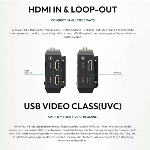 ACCSOON CineView HE Wireless Video Transmission Receiver 2.4-5Ghz Dual Channel Wireless HDMI Transmitter UVC Out for Live Streaming 1080p 60fps ≤0.06 Latency 1200ft Range(only Receiver)