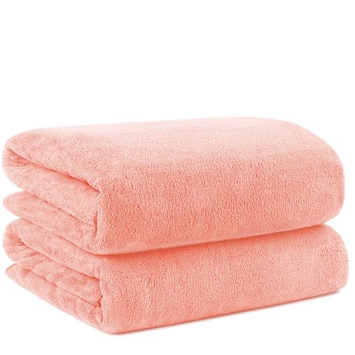Orighty Microfiber Bath Towels Pack of 2(27'' x 54'') - Soft Feel, Highly Absorbent, Quick Drying for Body, Sport, Yoga, SPA, Fitness - Pink