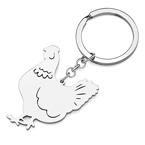WEVENI Cute Chicken Gifts for Women Girl Stainless Steel Chickens Keychains Ring Farm Animals Jewelry Purse Accessories Charm2