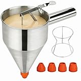 Sykexonm 40oz Stainless Steel Pancake Batter Dispenser with Squeeze Handle & Stand, Multi-Nozzle Funnel Cake Dispenser for Pancakes, Cupcakes, Muffins, Waffles & Baking - Precise Control