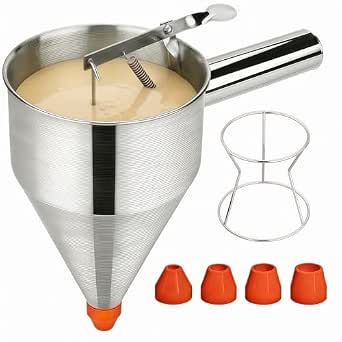 40oz Stainless Steel Pancake Batter Dispenser with Squeeze Handle & Stand