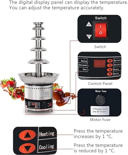 FBSHAD Chocolate Fountain - 4/5/6/7 Layers Stainless Steel Sauce Melting Pot/Chocolate Waterfall Maker for Party Wedding Buffet Equipment (6 Tiers) - Image 2
