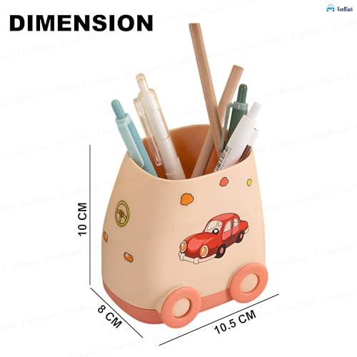 Image of FunBlast Pen Stand for Study Table, Car Stationary Organizer with Kawaii Stickers, Pen Stand for Kids & Girls, Desk Organizer, Birthday Return Gifts for Kids (Peach)