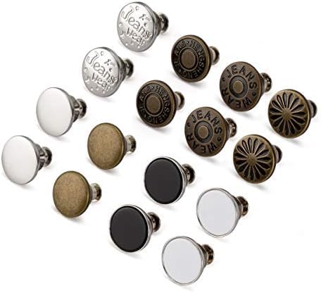 [Upgraded] 16 Sets Jean Buttons pins No Sew Instant 17mm Replacement Button Adjustable Pants Buttons Kit