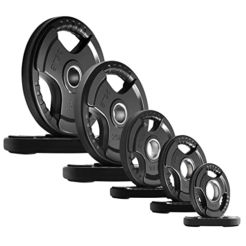 RitFit Olympic Rubber Grip Weight Plates, 2-Inch Barbell Set