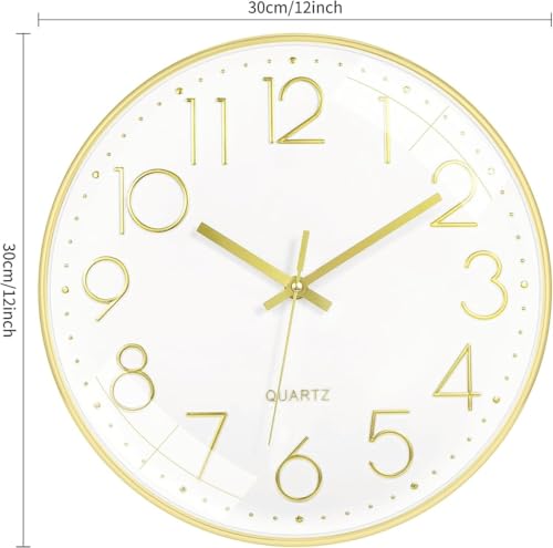Image of TEKCOOL Plastic Digital Wall Clock 12 inch Silent Quartz Decorative Non-Ticking Classic Clock Battery Operated Round Easy to Read for Room /Home /Kitchen /Bedroom /Office /School- (Gold White);