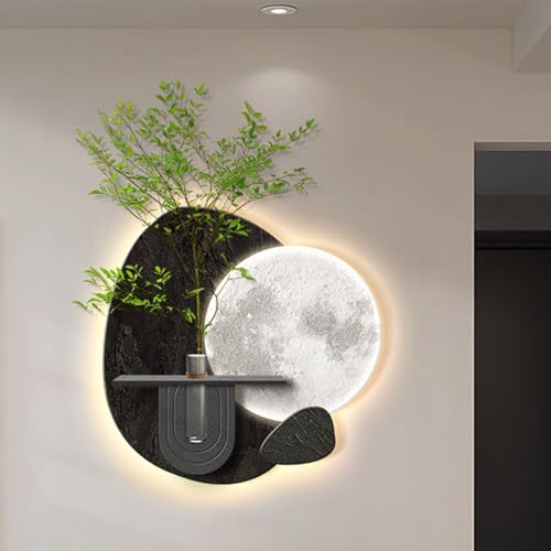 Image of TeHWiEEphs 3D LED Wall Art - Modern Minimalist Sandstone Decor with Hydroponic Planter for Living Room & Entryway(B,15.75x15.75in)