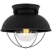 Kira Home Bayside 11" Industrial Farmhouse Flush Mount Ceiling Light + Seeded Glass Shade, Matte Black Finish