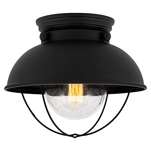 Kira Home Bayside 11" Nautical Farmhouse Flush Mount Ceiling Light + Seeded Glass Shade, Matte Black Finish