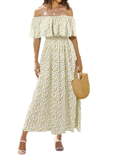 Image of Bluetime Womens Maxi Dress Off Shoulder Floral Print Boho Beach Long Summer Dresses