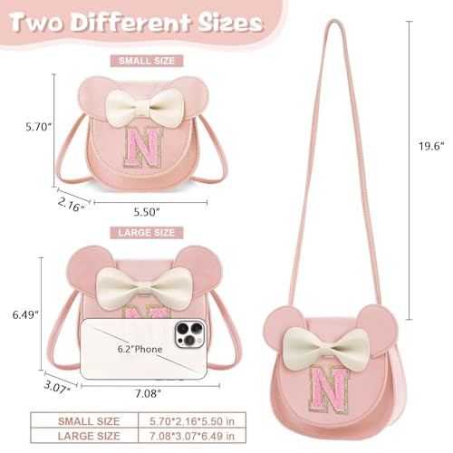 XSUIOY Toddler Purse Girl Wallet for Kids 2-9 Year Old Birthday Gifts,Cute Mouse Ear Bow Crossbody Shoulder Purses,Personalized Initial Purse Toddler Wallet Gifts for Little Girl(pink-N) - Image 3