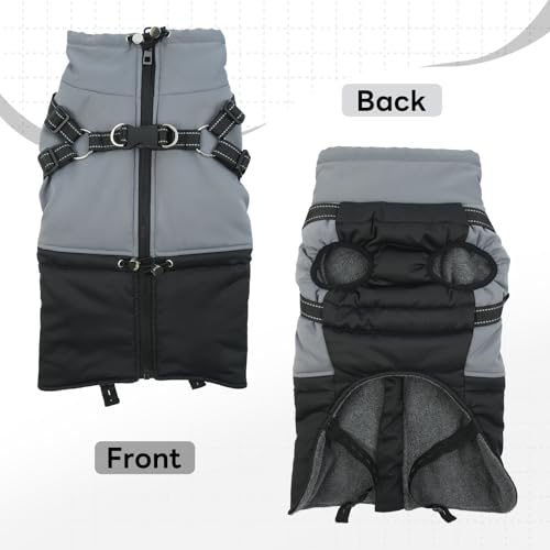 Hjumarayan Hundemantel Grosse Hunde, Hundemantel mit Geschirr Hundejacke Wasserabweisend Mantel Winter, Hunde Jacke Gefüttert Outdoor Hundeweste Warm für Labrador Windhund, Schwarz 3XL