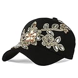 Andy's Orchids Baseball Caps for Women, Ladies Lace Flower Cowboy Hats with Rhinestone, Bling Adjustable Denim Jeans Snapback Hat, Casual Outdoor Travel Sun Hats Black