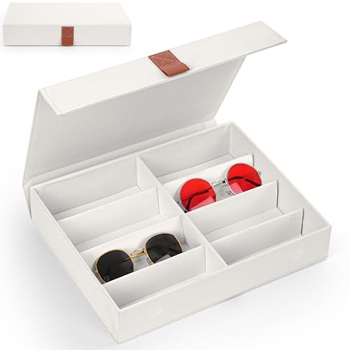 Winter Shore Estuche Gafas de Sol Color Marfil - Organizador Gafas Elegante, Protege del Polvo, con Tapa Abatible, 8 Ranuras - Guarda Relojes y Expositor de Joyería para Hombre - 32,5 x 25 x 6,5 cm