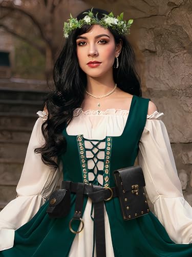 YESSA Renaissance Accessories,Medieval Viking Leather Belt Pouch Coin Phone Purse,Ren Faire Headpiece Halloween Cosplay Set4
