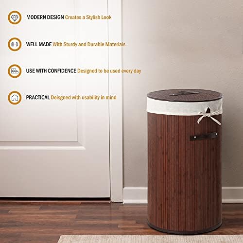 Premier Housewares Kankyo Bamboo Round Laundry Hamper, Dark Brown, 36 x 36 x 60 cm
