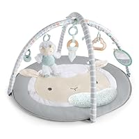 Ingenuity, Cozy Spot Reversible Duvet Activity Gym & Play Mat with Wooden Toy bar - Elephant March (Neutral Safari), Newborn and up