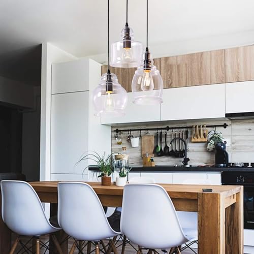 Wellmet Glass Pendant Light Fixtures for Dining Room, Hanging Modern Cluster Pendant Chandelier for Bedroom, 3 Lights Linear Barn Ceiling Kitchen Island Light for Foyer, Hallway - Image 5