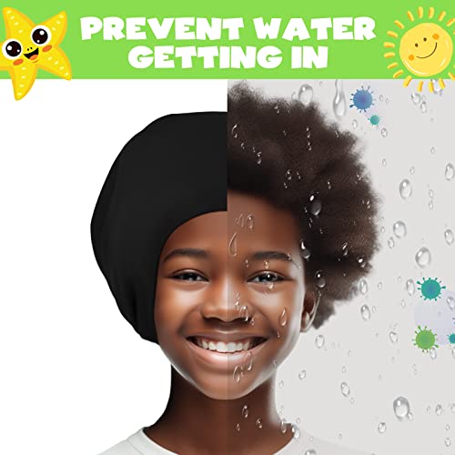 YOGINGO 2 Pack Extra Large Swim Cap Kids - for Long Hair/Short Hair, Braids and Dreadlocks Silicone Caps Girls&Boys, Swimming 6-14, Keep Hair Dry(Black+Pink)